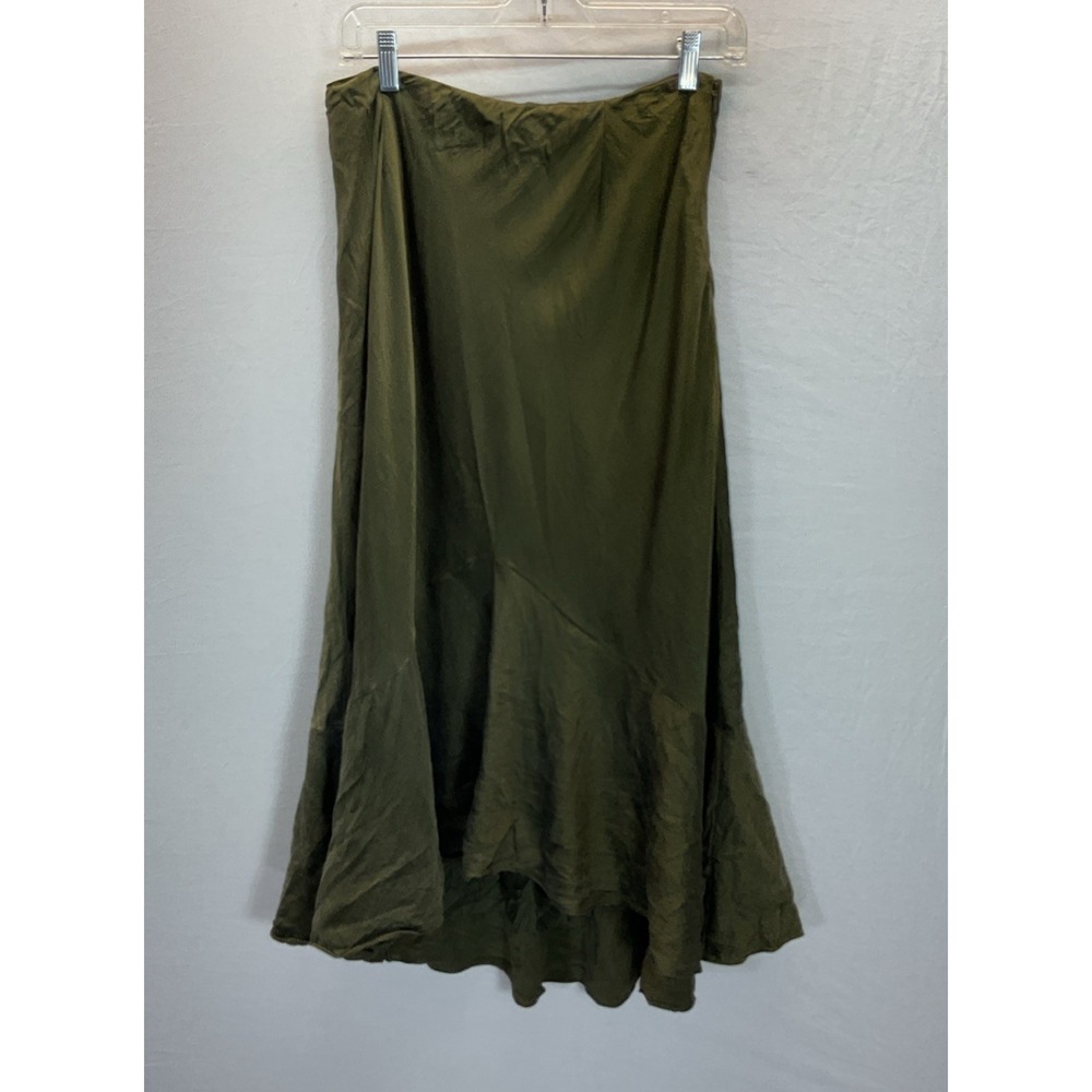 Vintage Ralph Lauren Matte Green Tiered Silk Luxury Skirt Layered Romance‎ 12